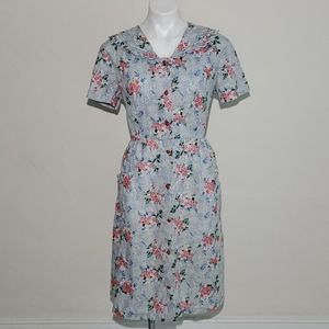 Halloween Vintage Blue Floral Farmhouse Dress w/ Union Label